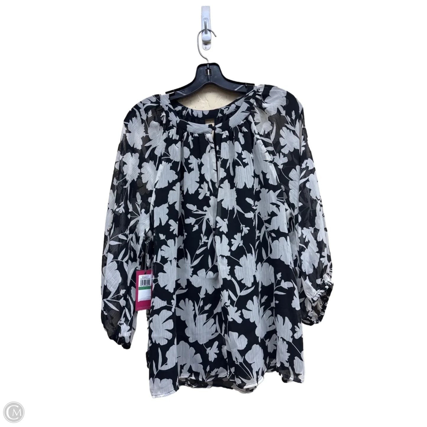 Top Long Sleeve By Vince Camuto In Black & White, Size: L