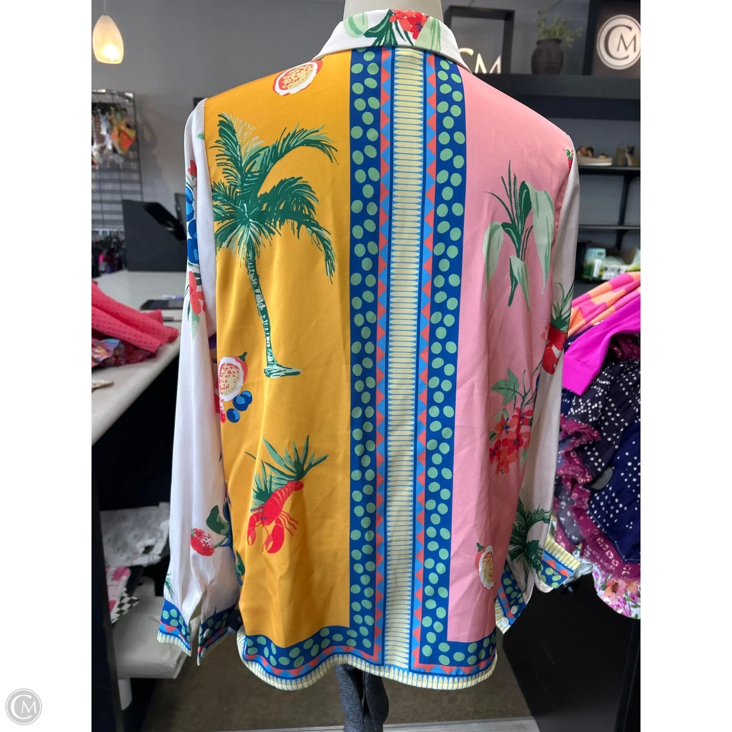 Top Long Sleeve By Skies Are Blue In Tropical Print, Size: Xs