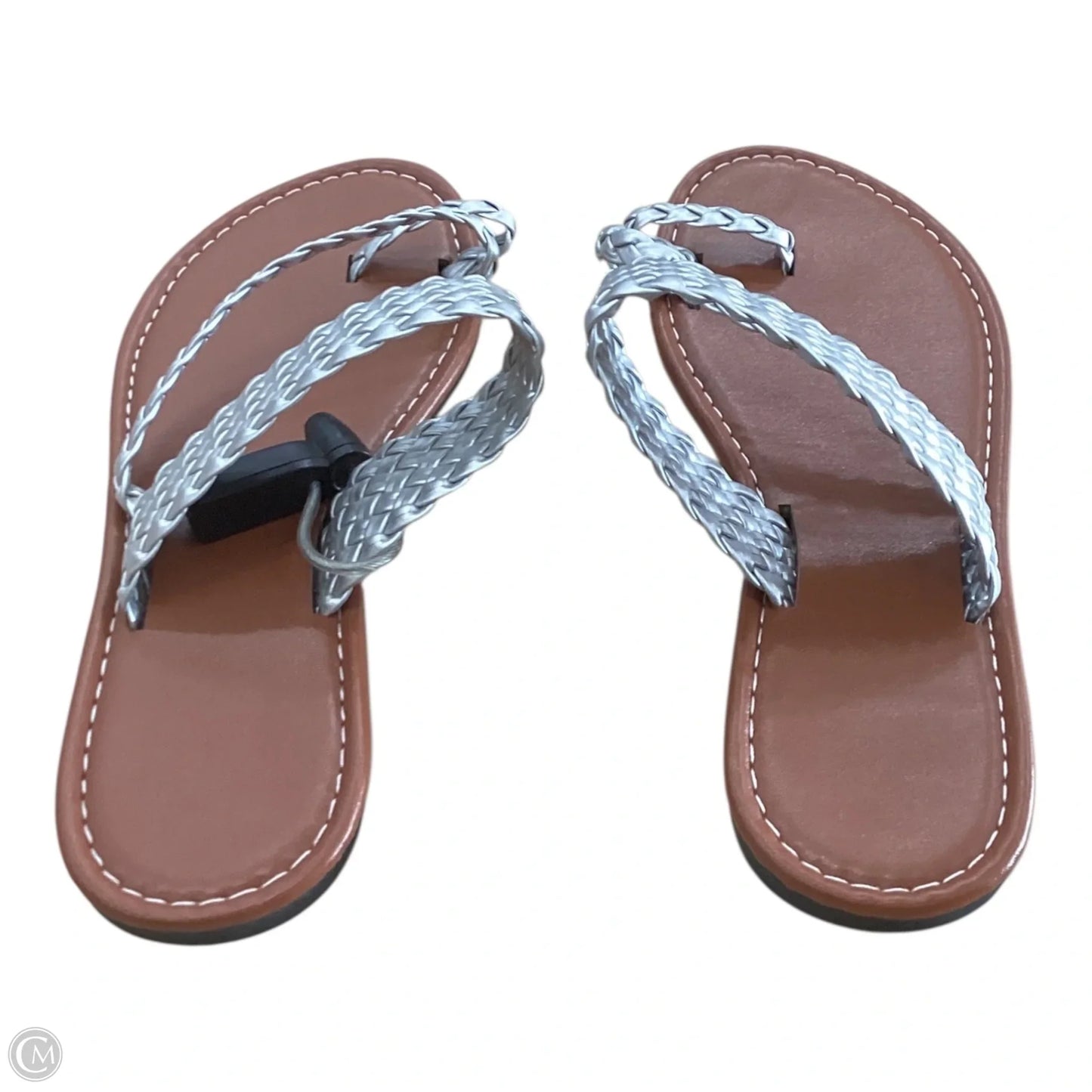 Sandals Flats By Clothes Mentor In Brown & Silver, Size: 7.5