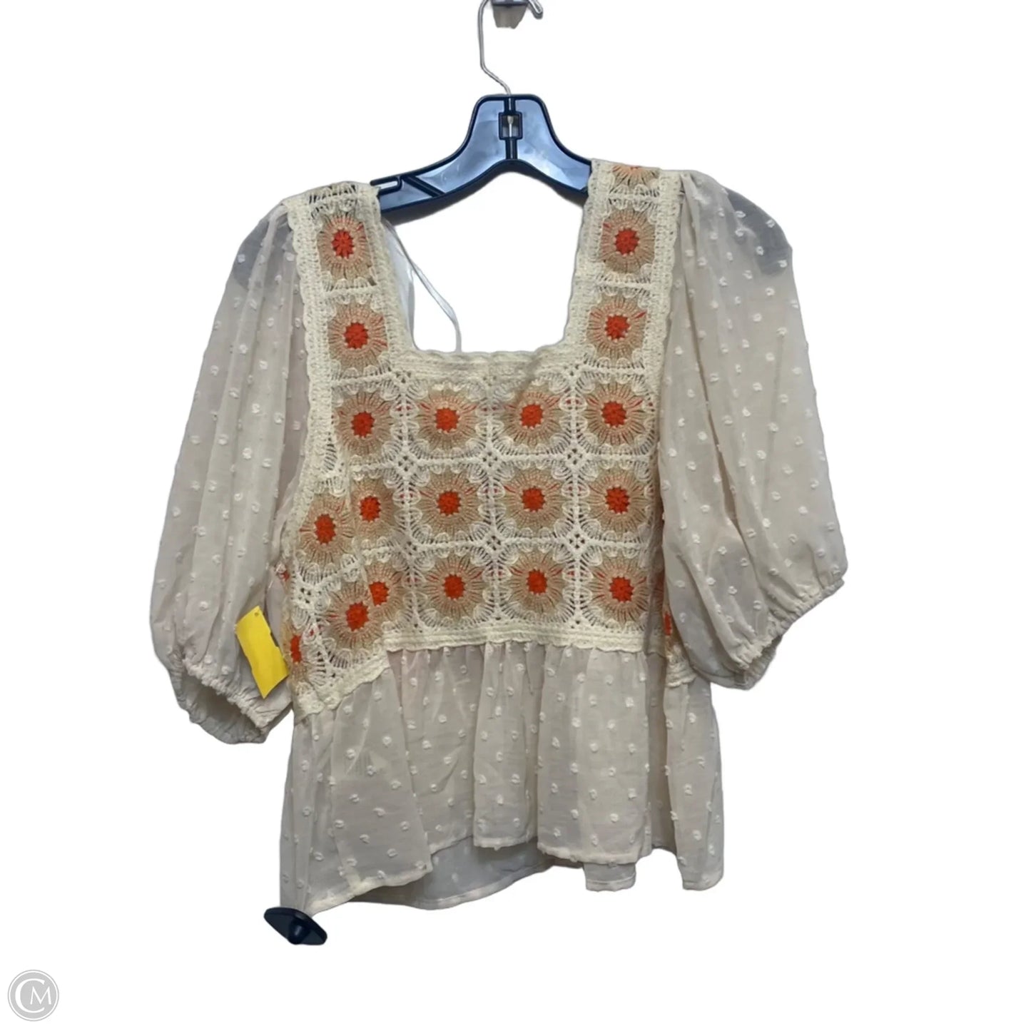 Top Short Sleeve By Illa Illa In Cream & Orange, Size: L