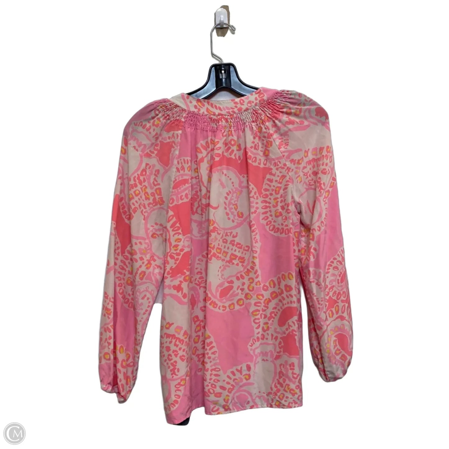 Top Long Sleeve Designer By Lilly Pulitzer In Pink & White, Size: M