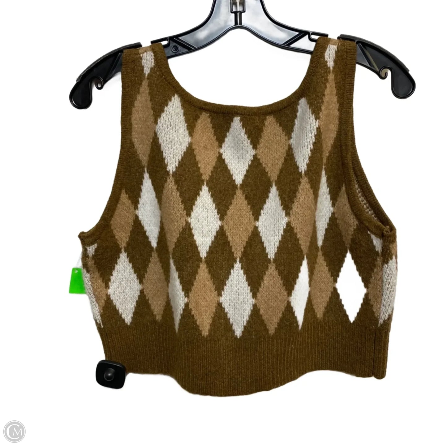 Vest Sweater By Forever 21 In Brown & Cream, Size: L
