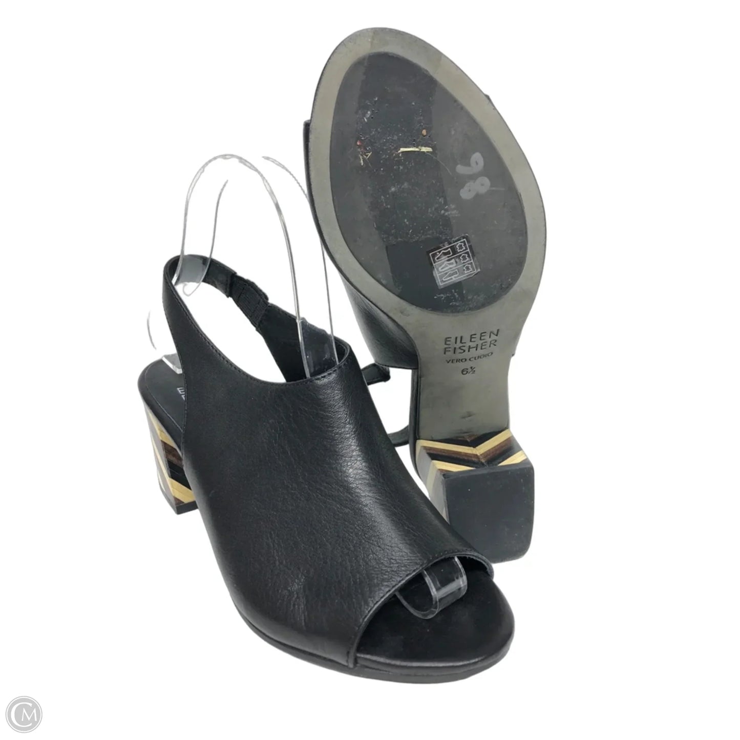 Sandals Heels Block By Eileen Fisher In Black & Cream, Size: 6.5