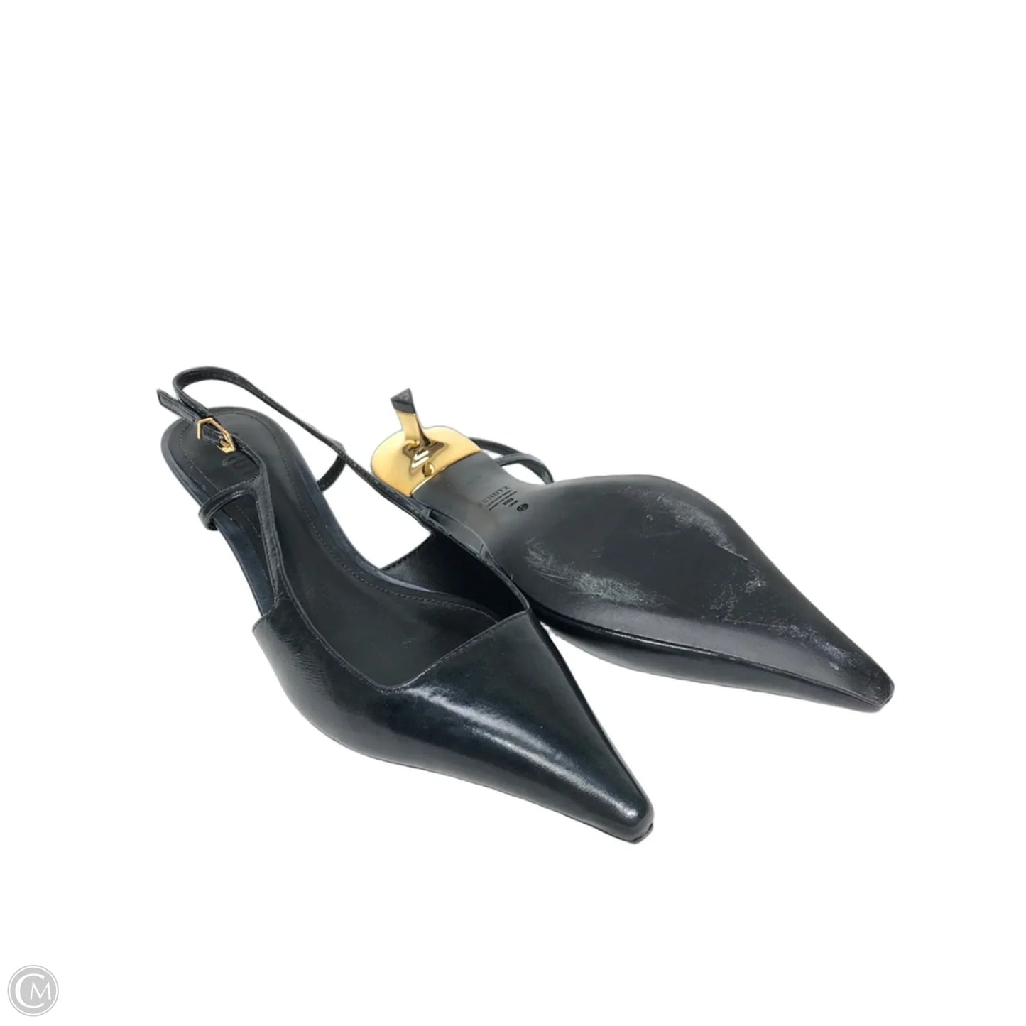 Sandals Heels Kitten By Schutz In Black & Gold, Size: 8