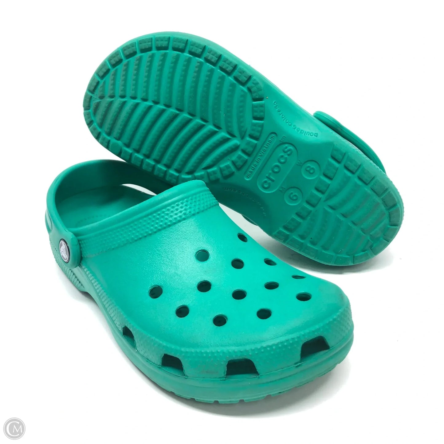 Shoes Flats By Crocs In Green, Size: 8