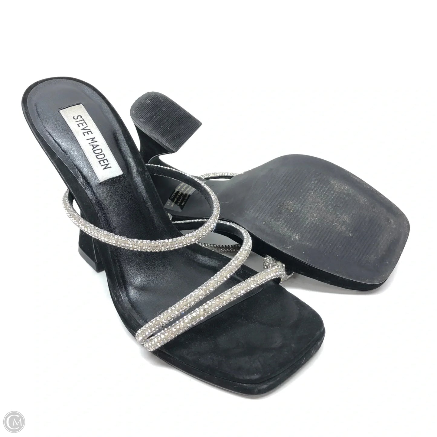 Sandals Heels Platform By Steve Madden In Black & Silver, Size: 8