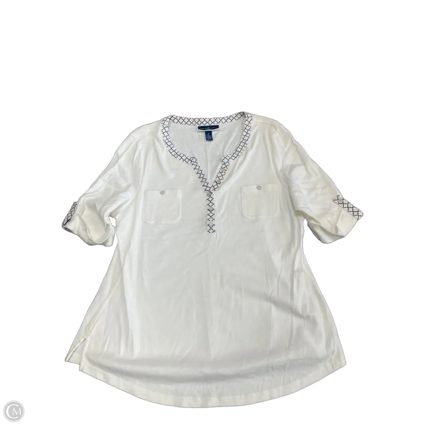 Top Short Sleeve By Karen Scott In Black & White, Size: Xl