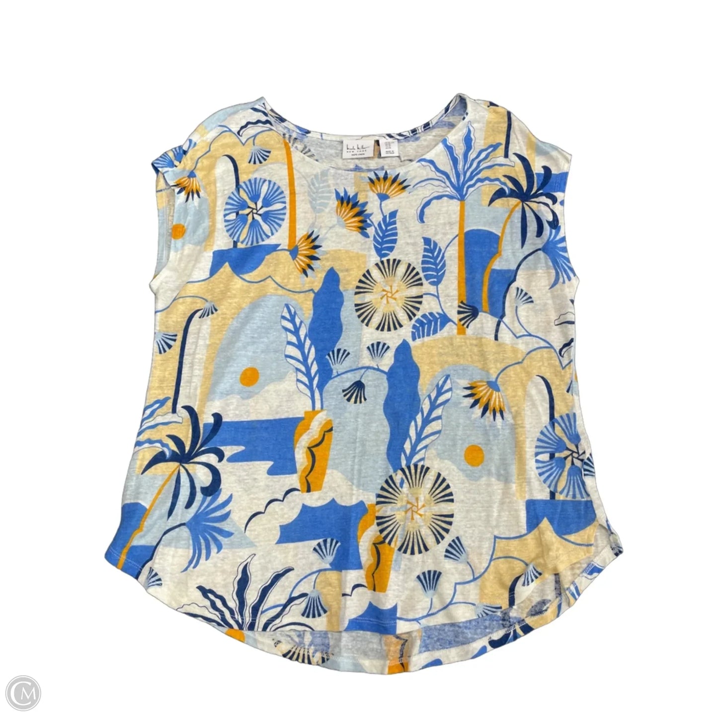 Top Short Sleeve By Nicole By Nicole Miller In Blue & Yellow, Size: Xl