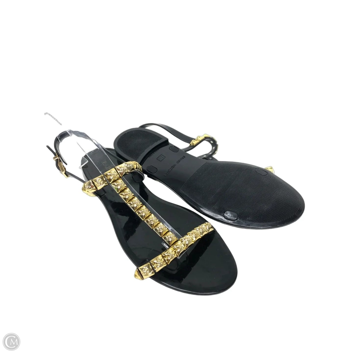 Sandals Designer By Stuart Weitzman In Black & Gold, Size: 10