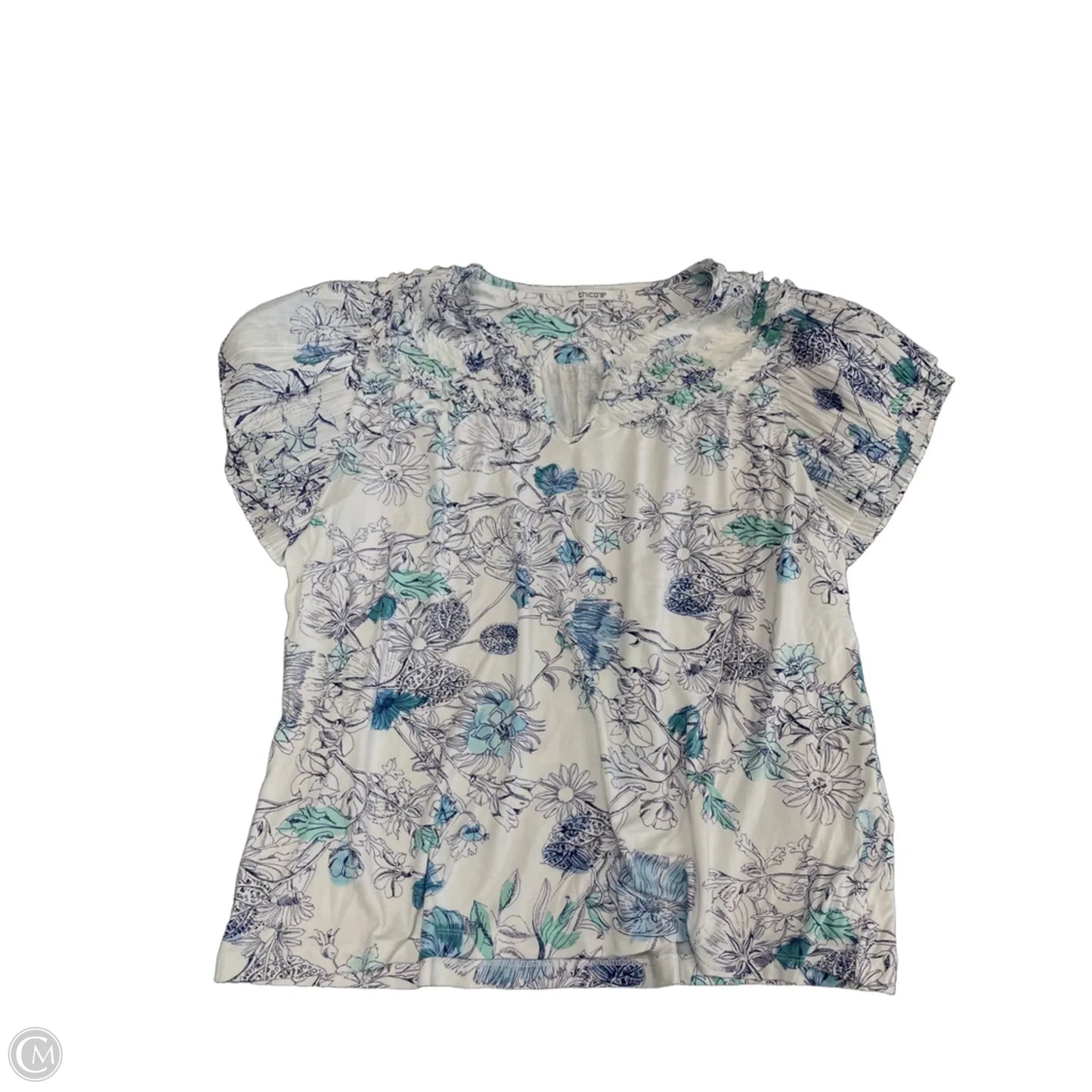 Top Short Sleeve By Chicos In Blue & Green, Size: Xl