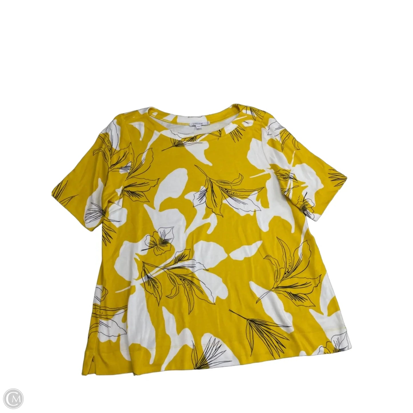 Top Short Sleeve By Chicos In White & Yellow, Size: Xl