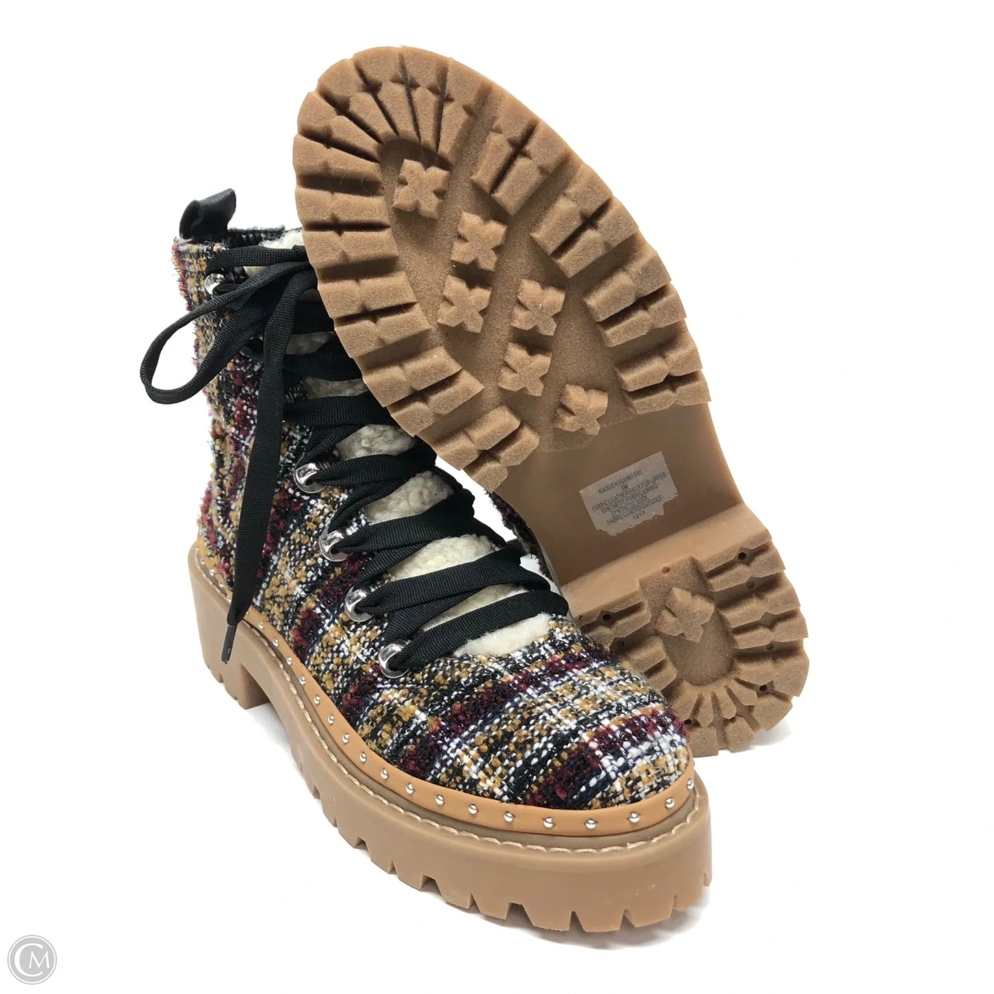 Boots Ankle Heels By Steve Madden In Plaid Pattern, Size: 6