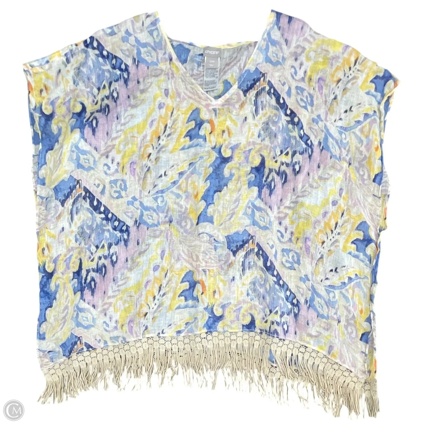 Swimwear Cover-up By Chicos In Blue & Yellow, Size: M