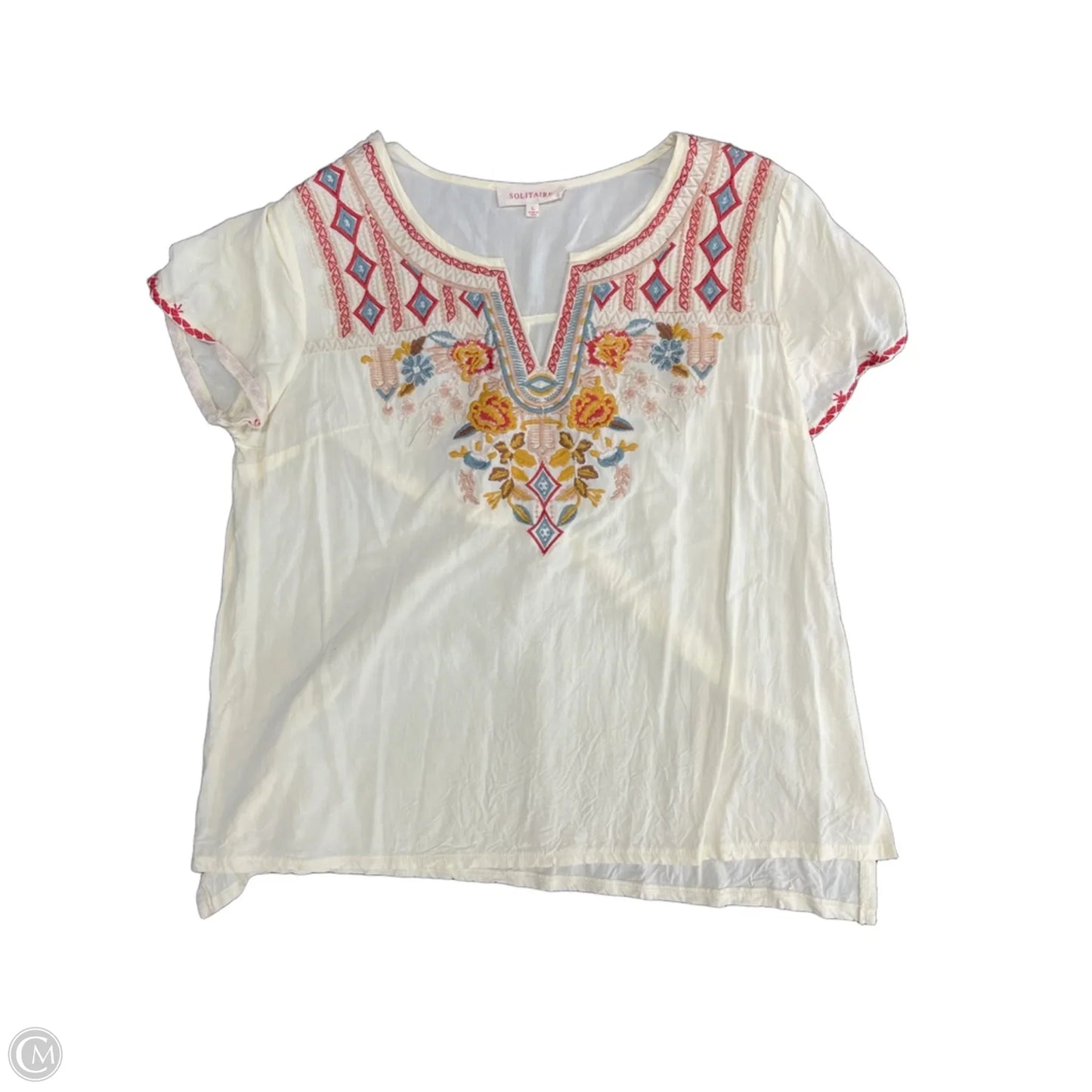 Top Short Sleeve By Solitaire In Cream, Size: L