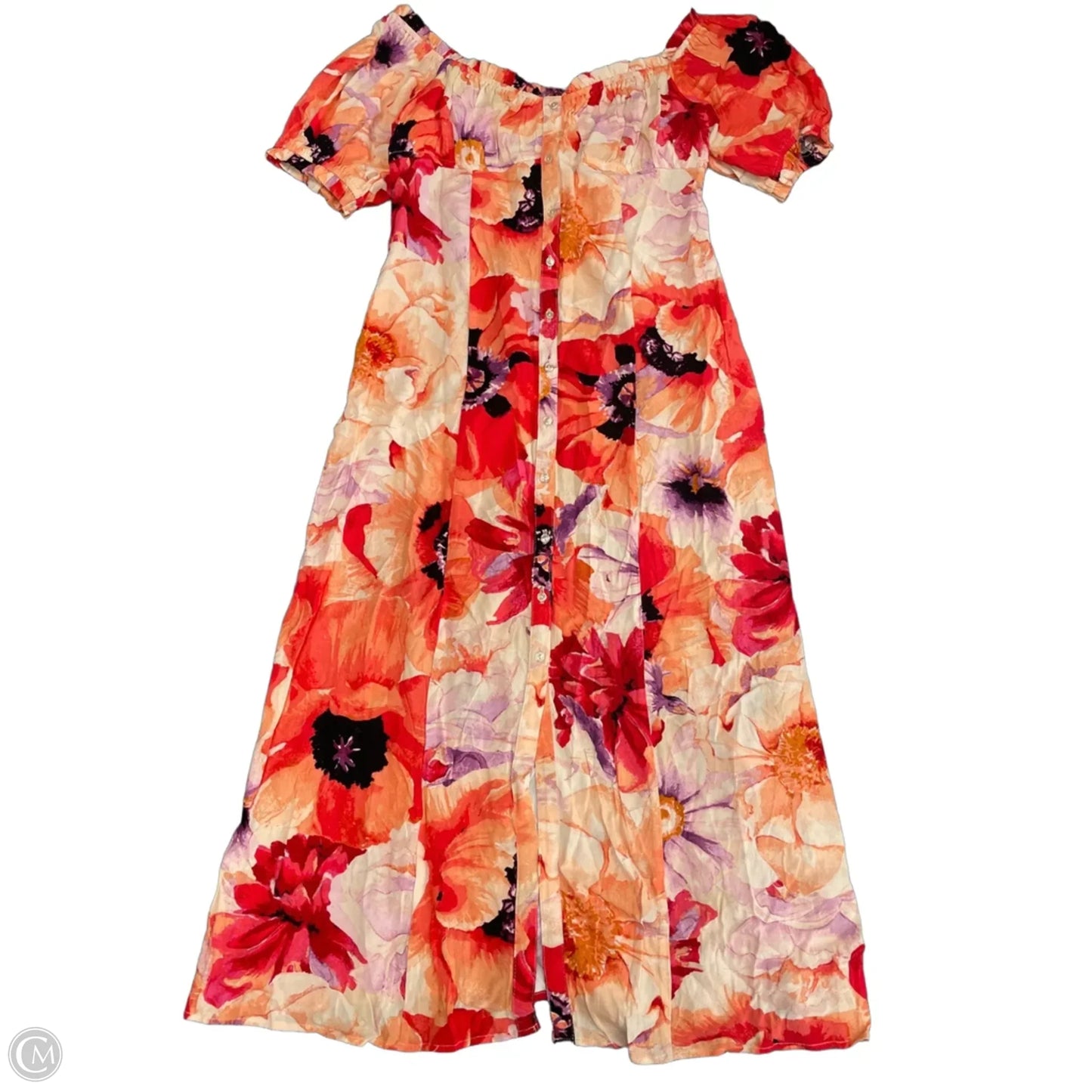 Dress Casual Midi By H&m In Cream & Red, Size: M
