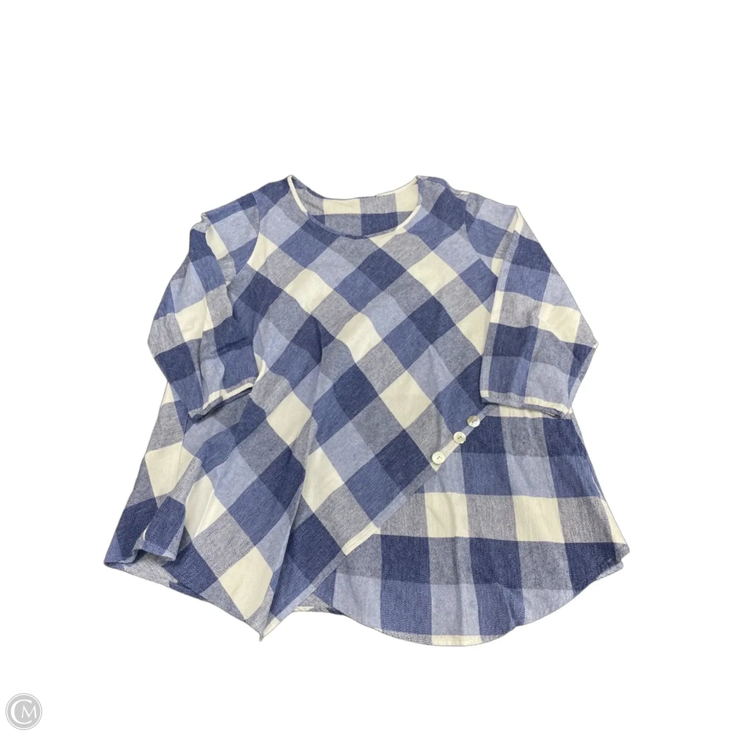 Tunic Long Sleeve By Ali Miles In Blue & White, Size: 1x