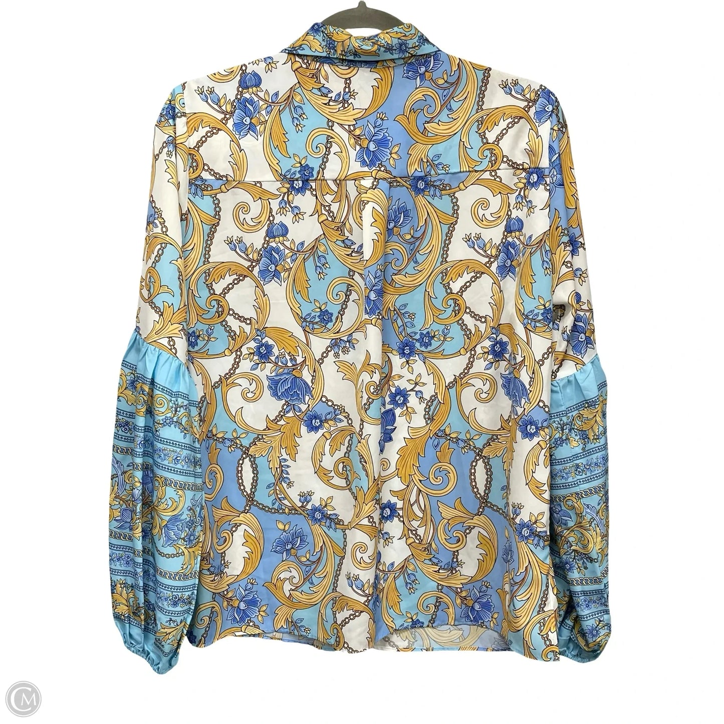 Top Long Sleeve By Boston Proper In Blue & Yellow, Size: M