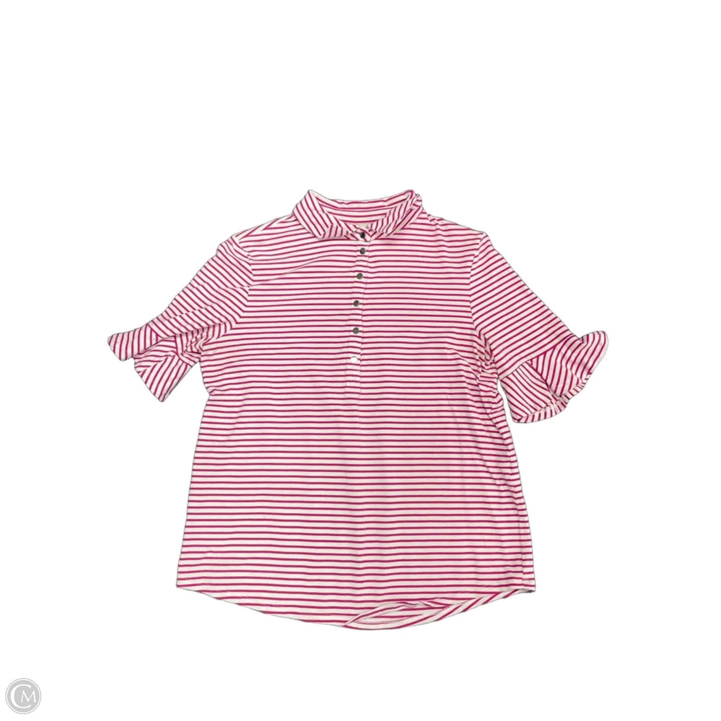 Top Short Sleeve By Chicos In Pink & White, Size: 4
