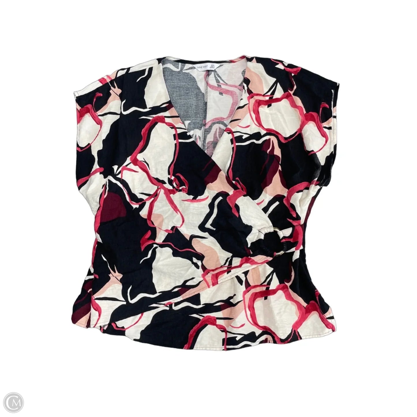 Blouse Short Sleeve By Nine West Apparel In Black & Red, Size: Xxl