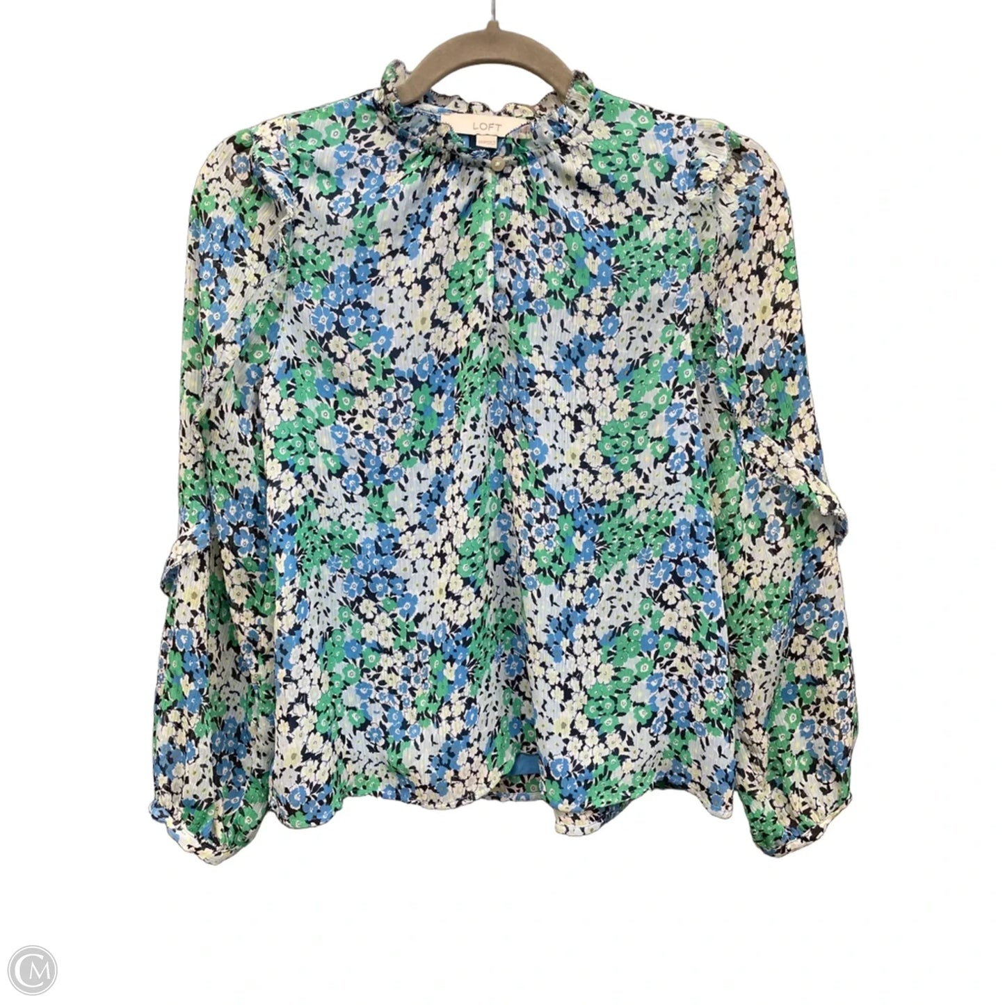 Top Long Sleeve By Loft In Blue & Green, Size: Xxs