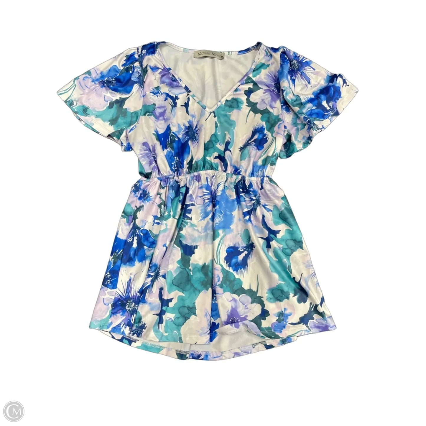 Top Short Sleeve By Clothes Mentor In Blue & White, Size: M