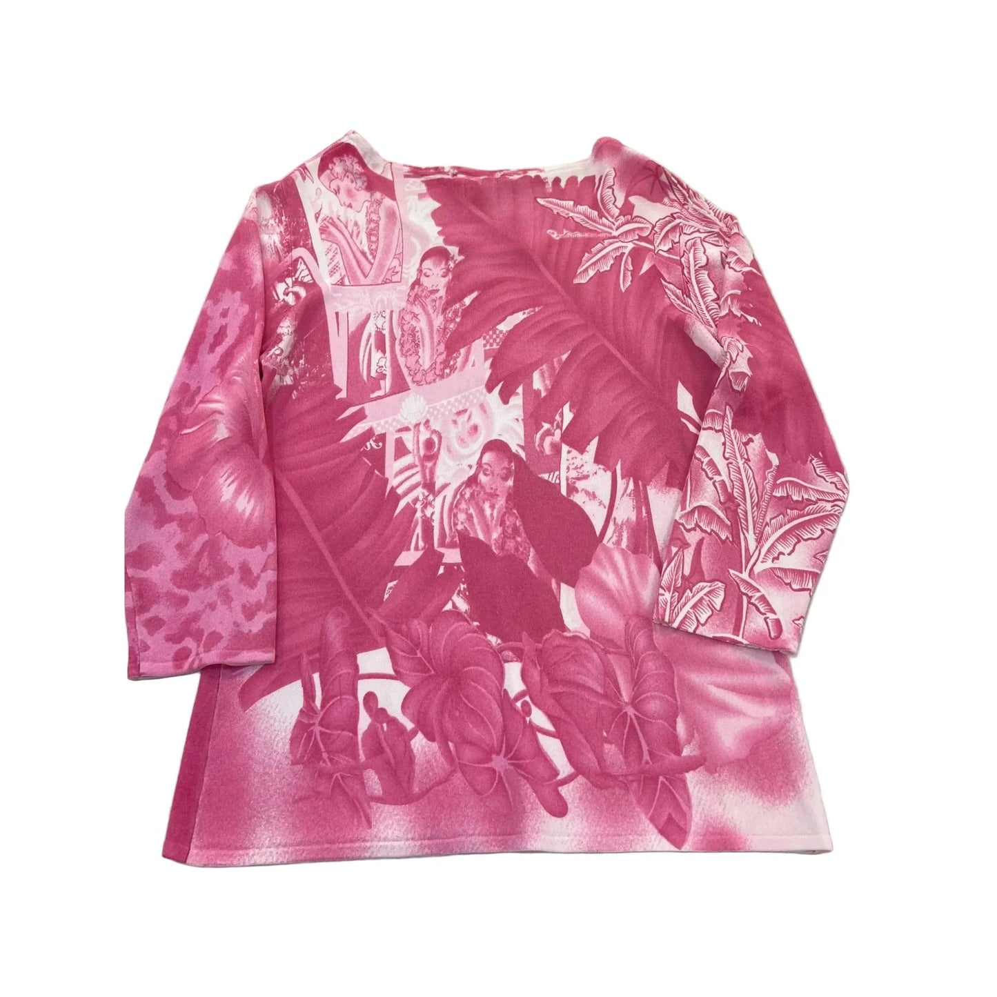 Top 3/4 Sleeve By Clothes Mentor In Pink & White, Size: L