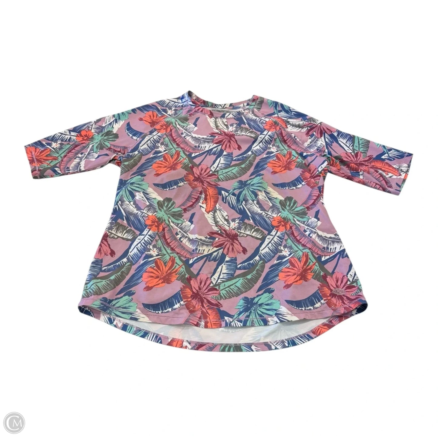 Top Short Sleeve By Reel Legends In Tropical Print, Size: L