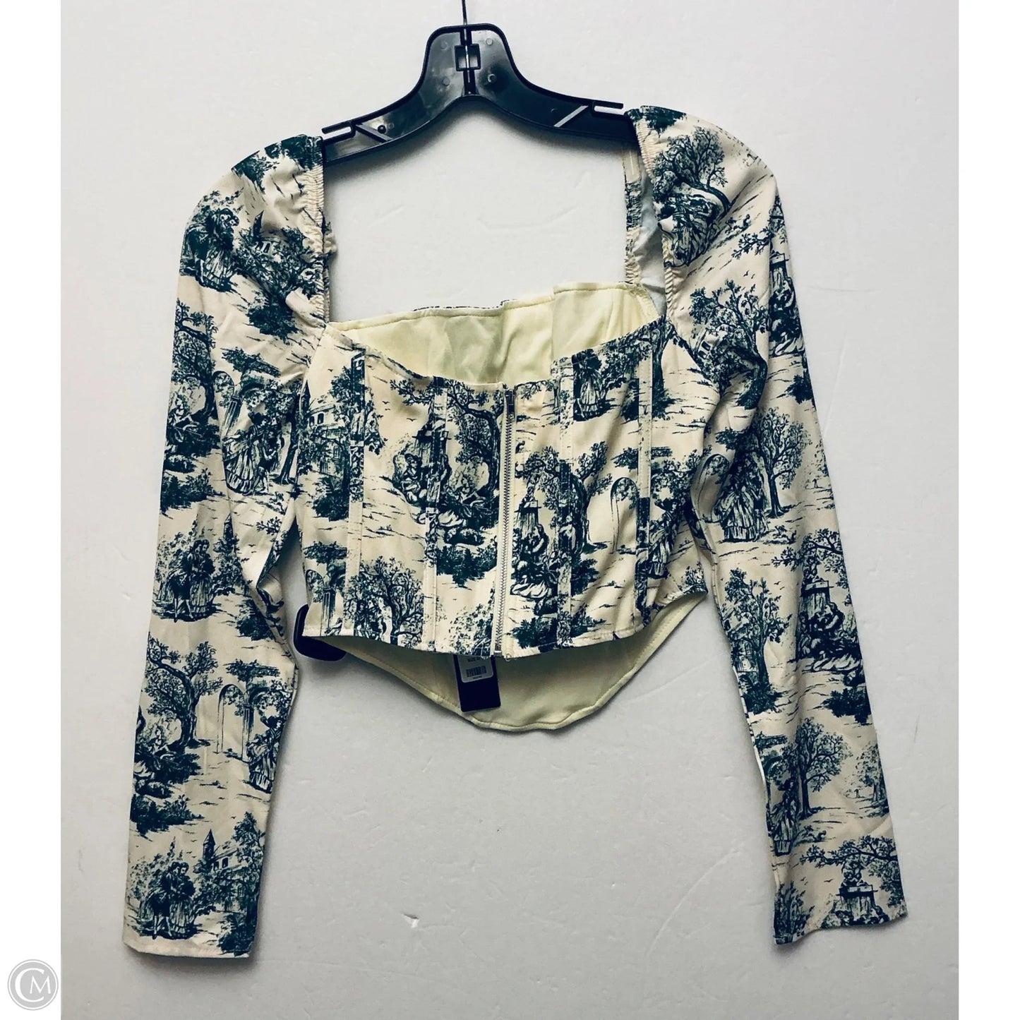 Top Long Sleeve By Fashion Nova In Cream & Green, Size: M