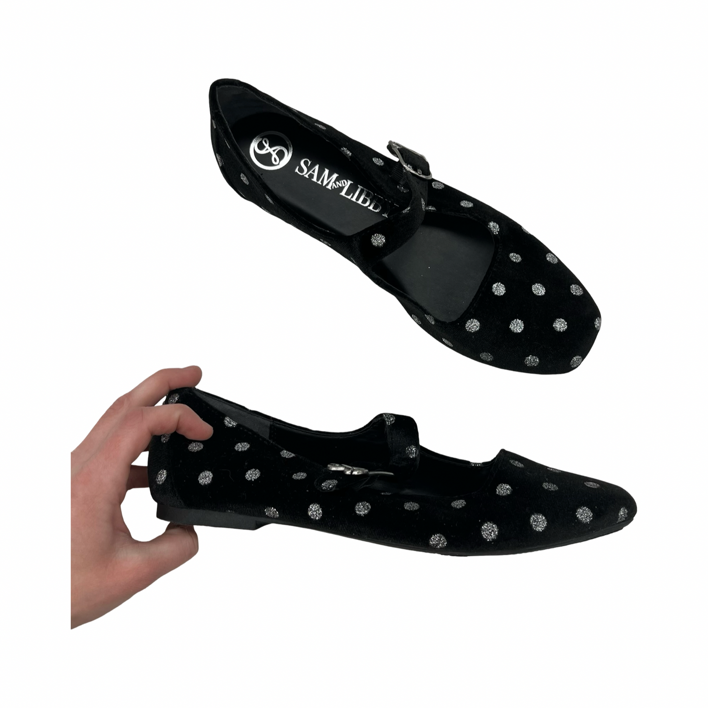 Shoes Flats By Sam And Libby In Black & Silver, Size:9
