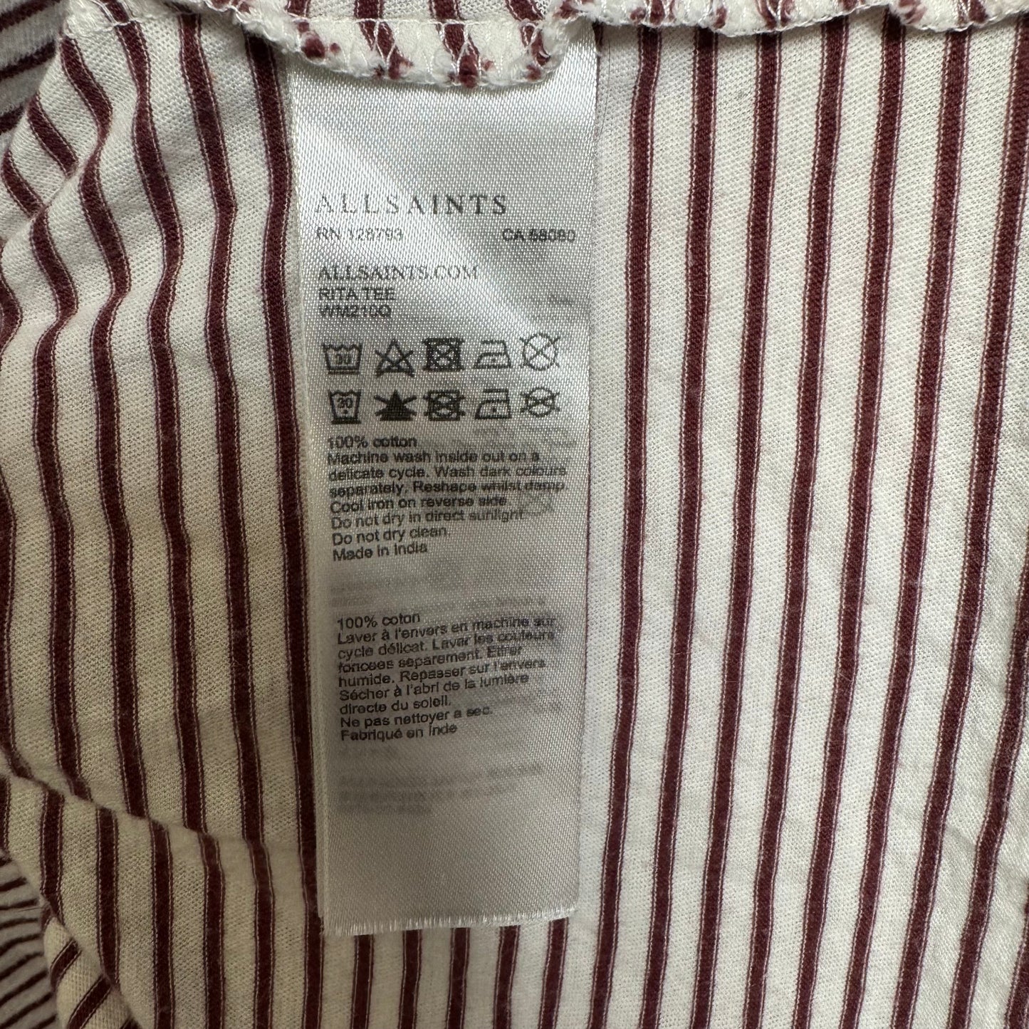 Top Long Sleeve Designer By All Saints In Striped Pattern, Size: L