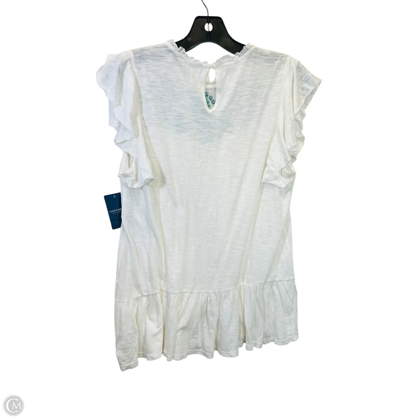 Top Short Sleeve By Lucky Brand In White & Yellow, Size: S