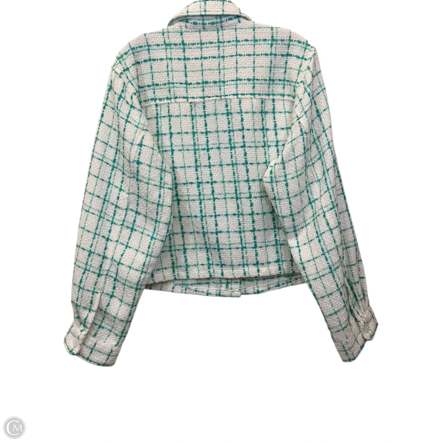 Jacket Shirt By Express In Green & White, Size: L