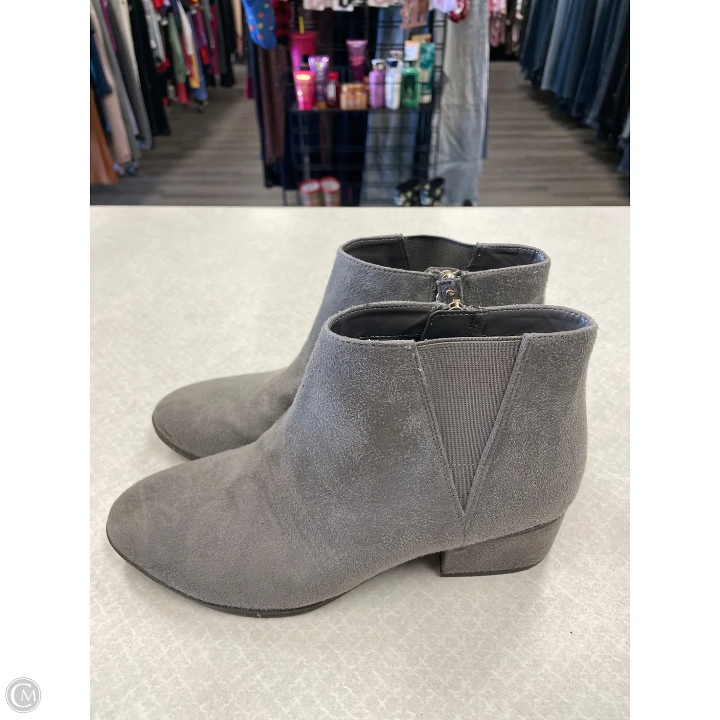 Boots Ankle Heels By Dr Scholls In Grey, Size: 8