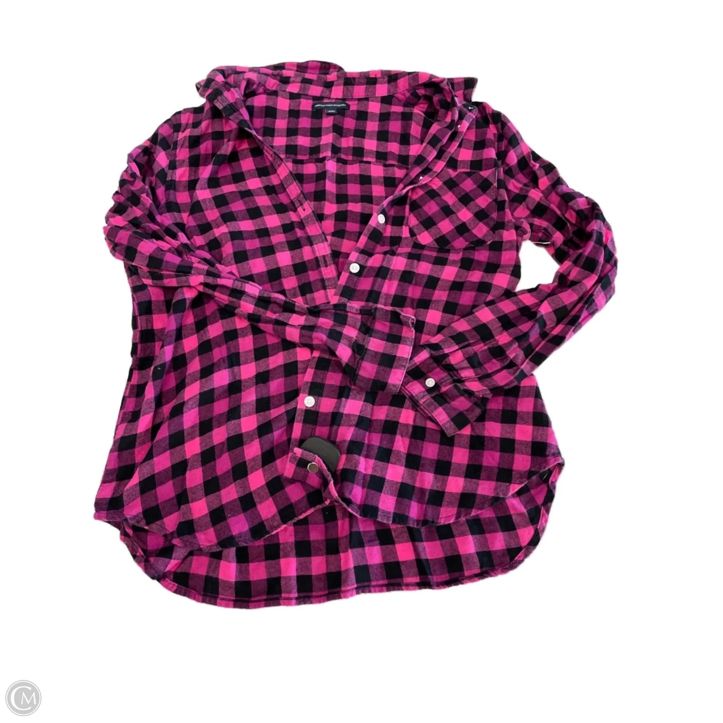 Top Long Sleeve Basic By American Eagle In Plaid Pattern, Size: L