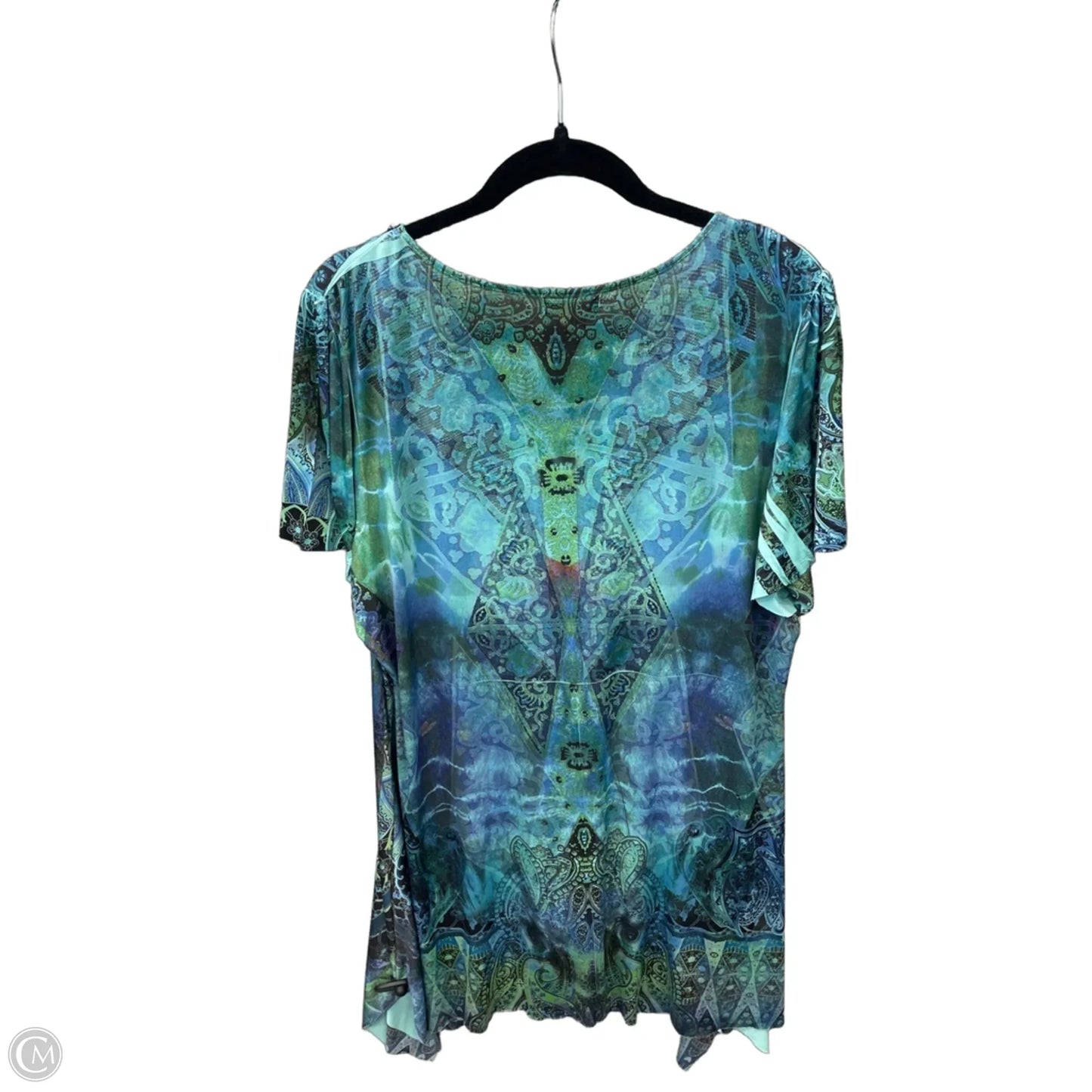 Tunic Short Sleeve By Live And Let Live In Blue & Green, Size: 1x