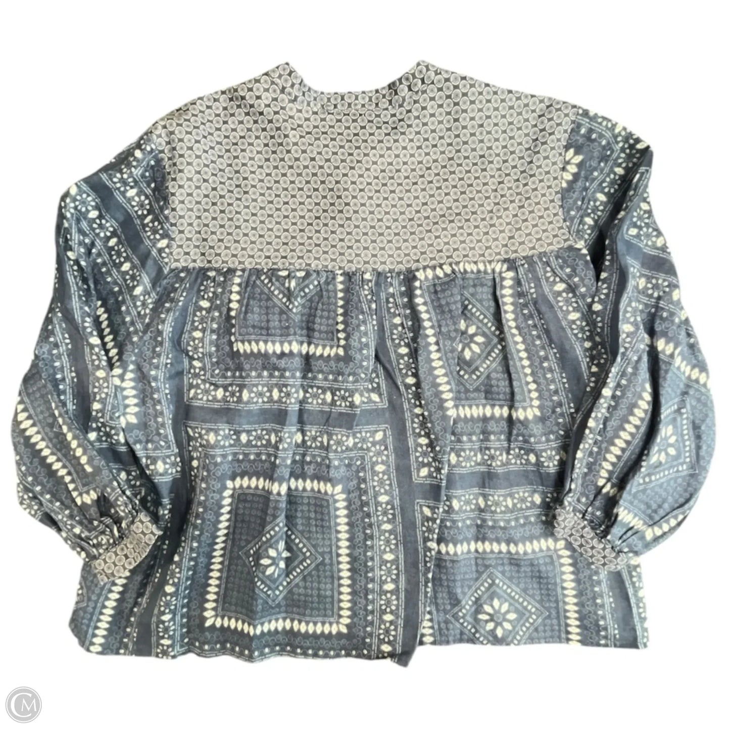 Blouse Designer By Johnny Was In Blue & White, Size: M