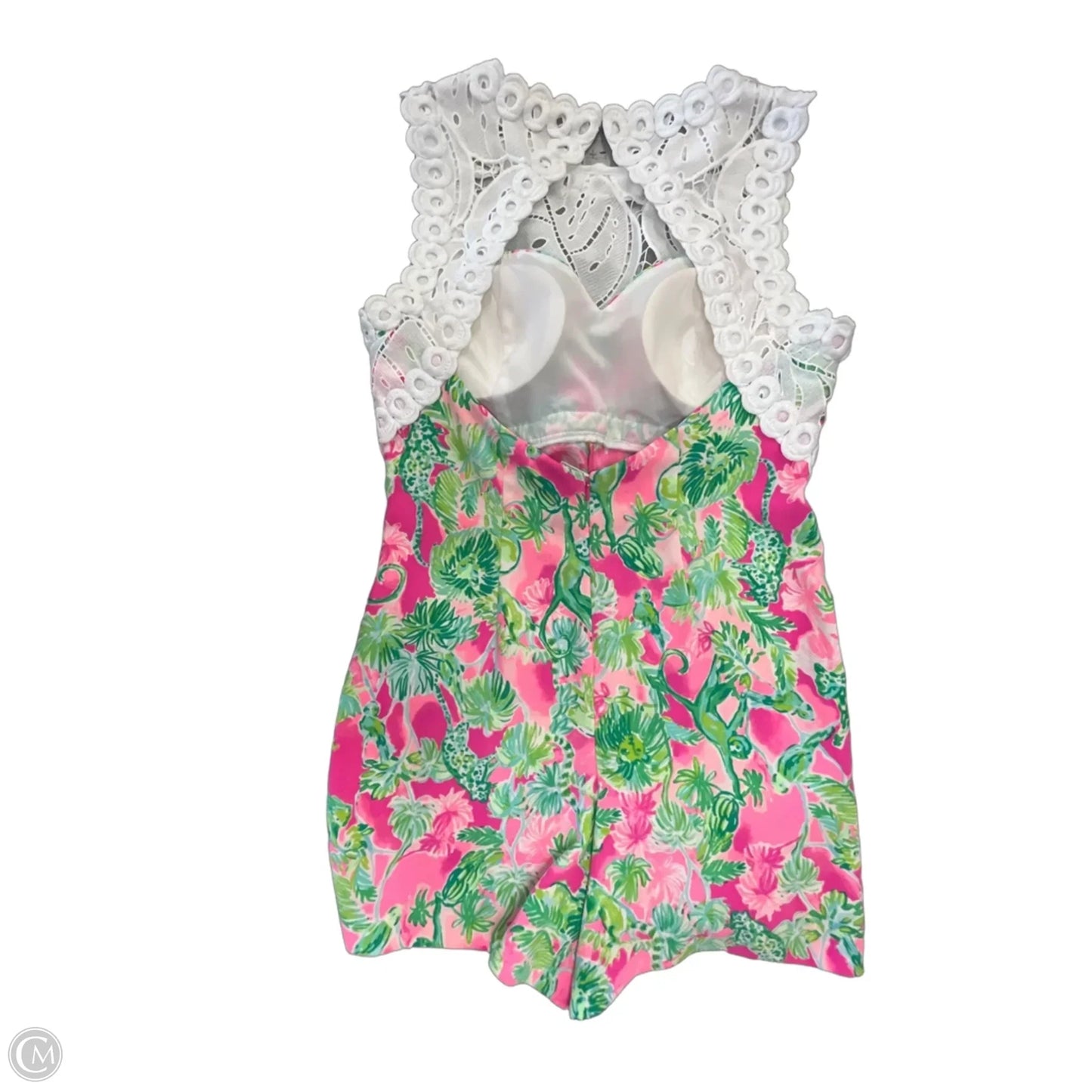 Romper Designer By Lilly Pulitzer In Green & Pink, Size: M
