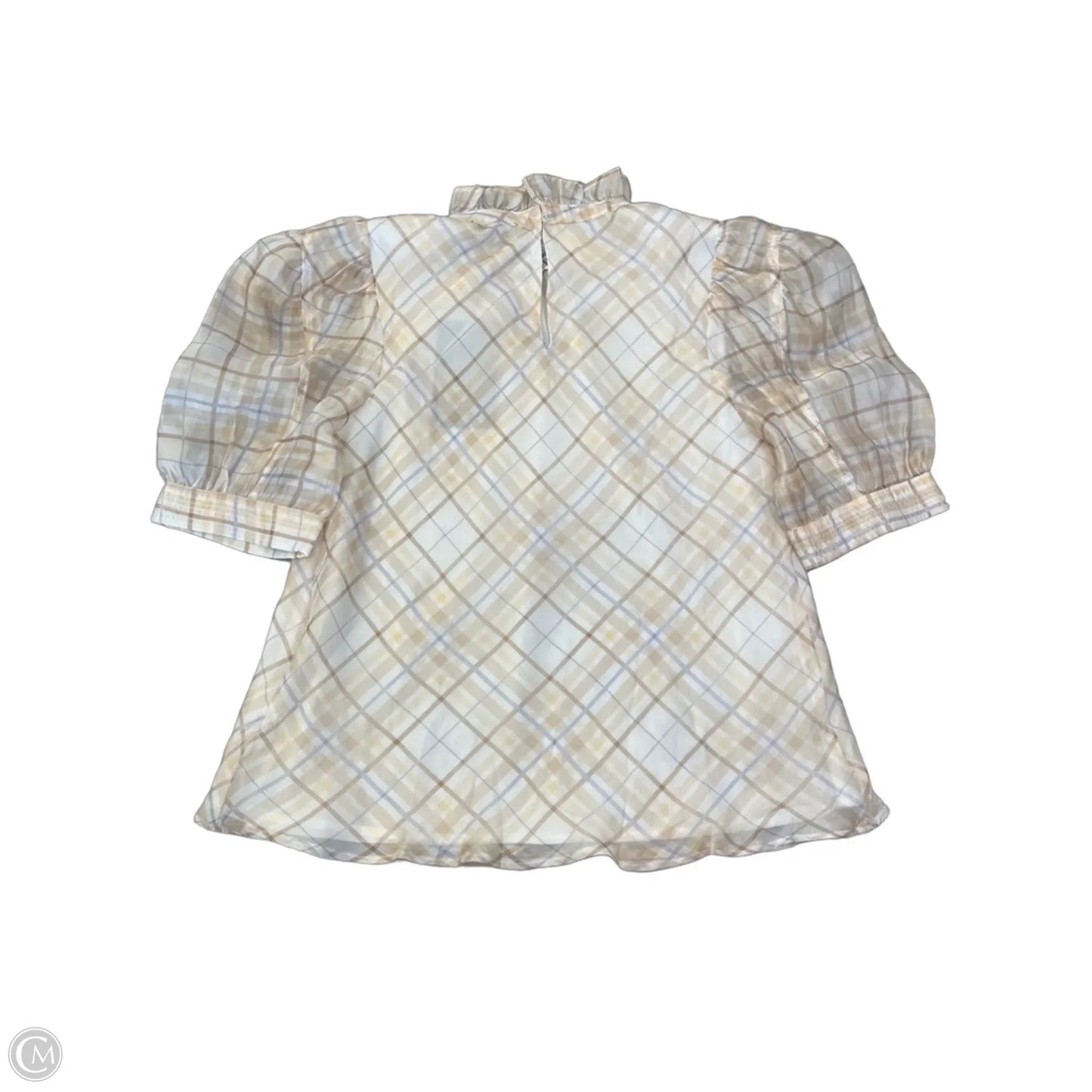Blouse Short Sleeve By En Saison In Plaid Pattern, Size: S