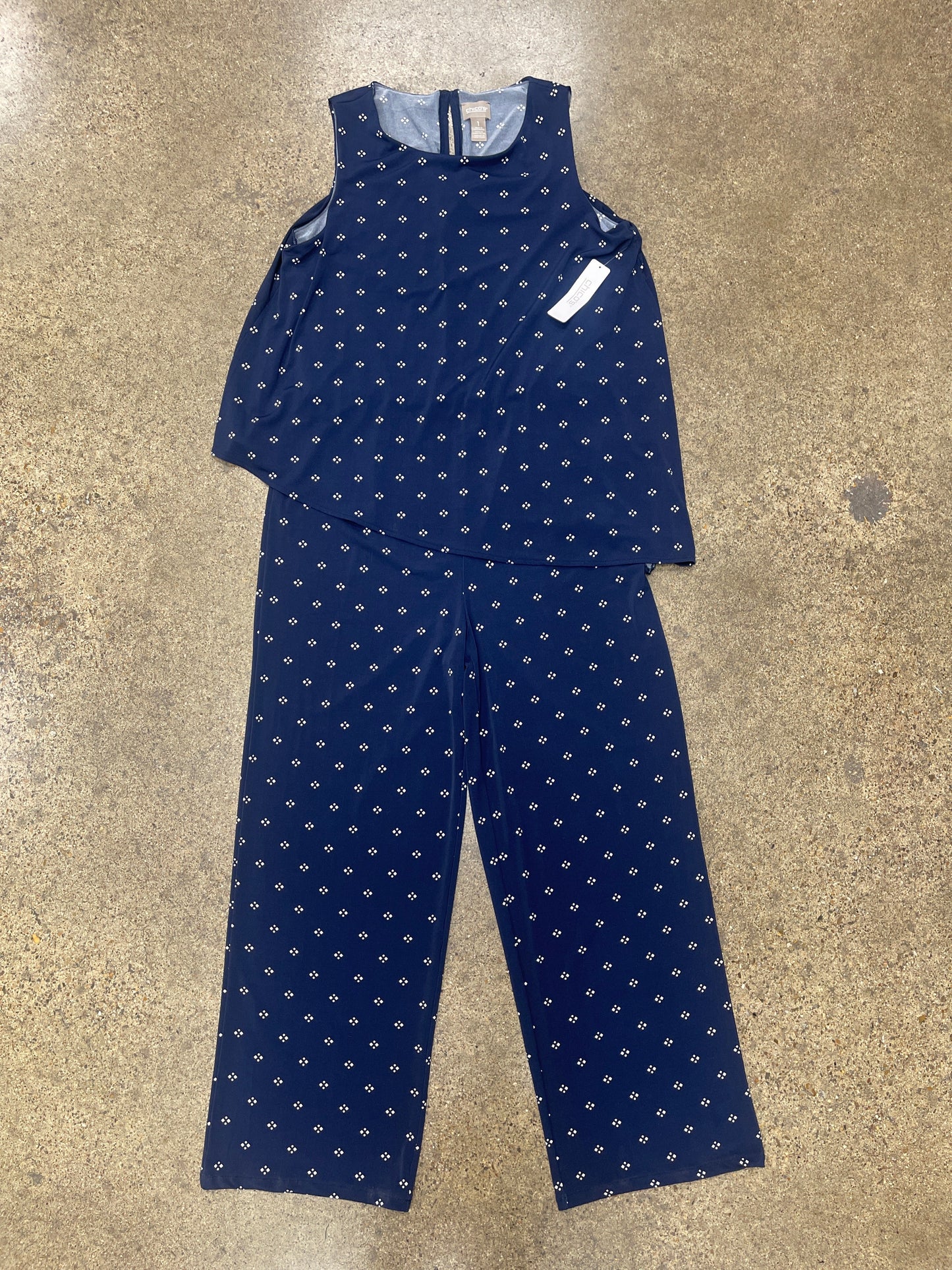 Jumpsuit By Chicos In Blue & White, Size:M