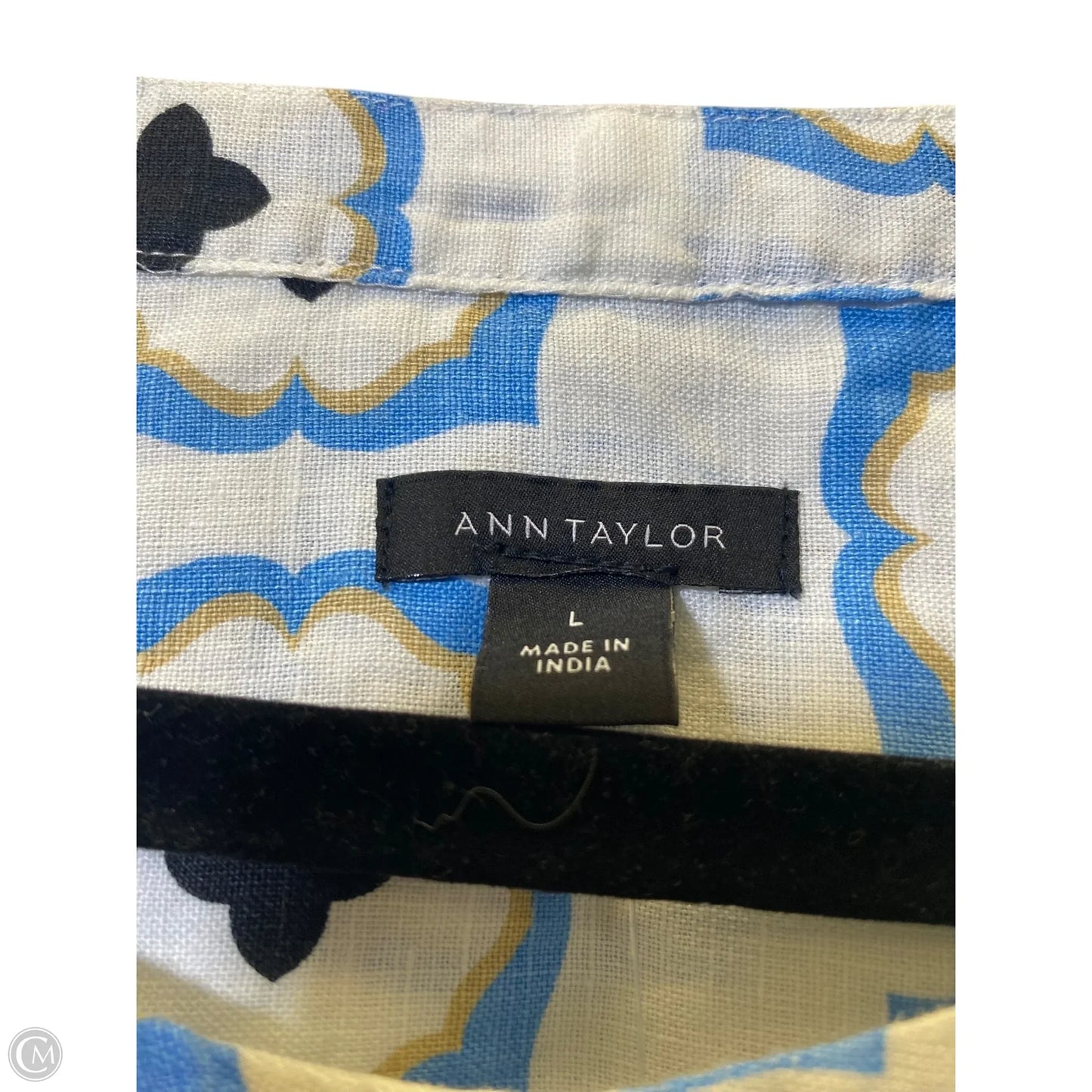 Top Short Sleeve By Ann Taylor In Blue & White, Size: L
