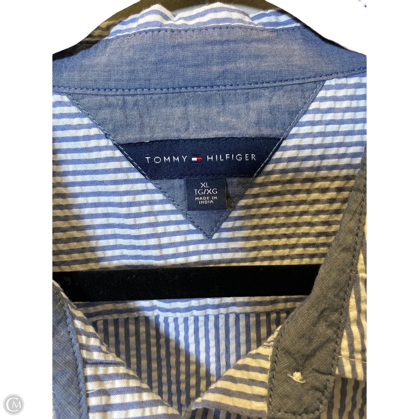 Blouse Long Sleeve By Tommy Hilfiger In Blue & White, Size: Xl