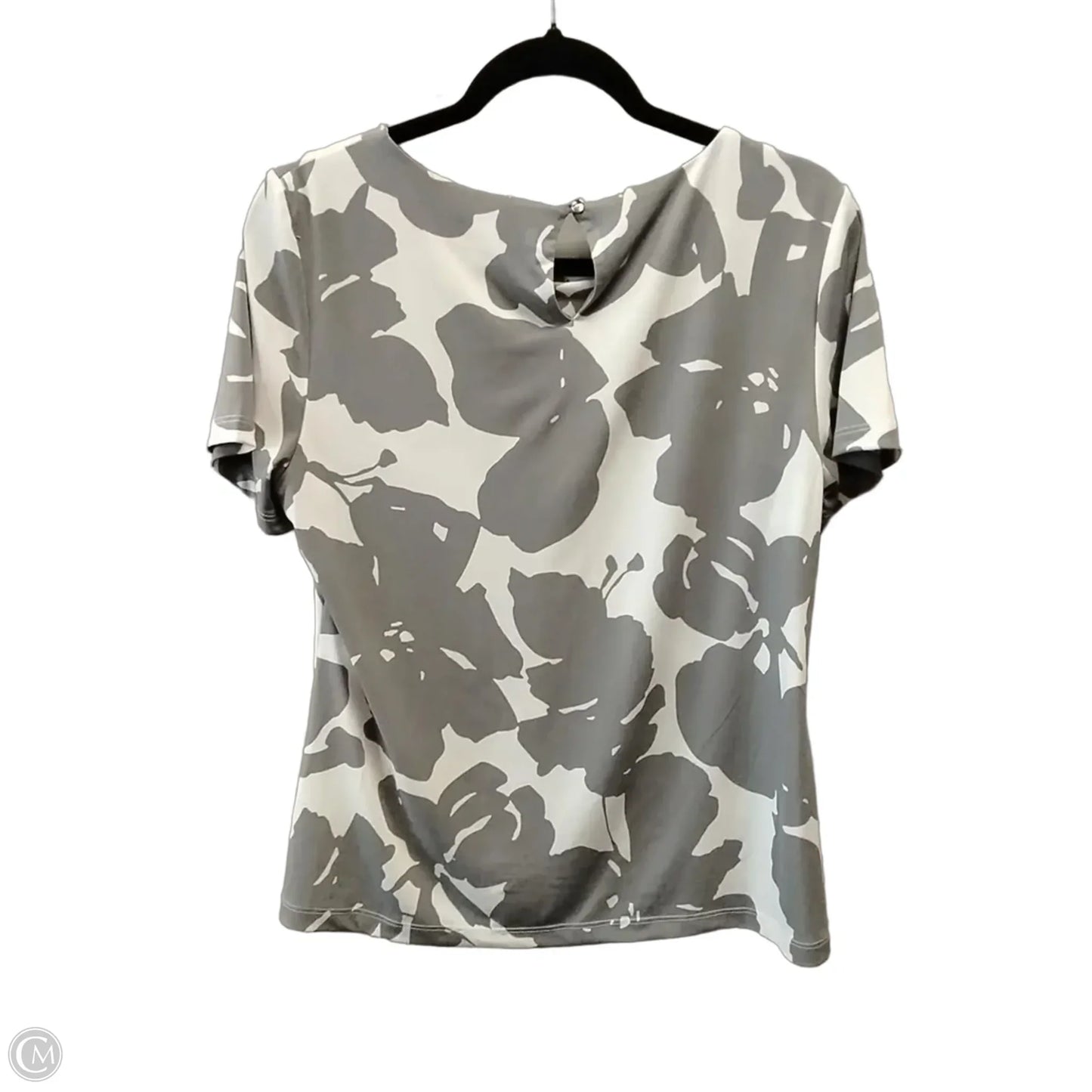 Blouse Short Sleeve By Calvin Klein In Grey & White, Size: L
