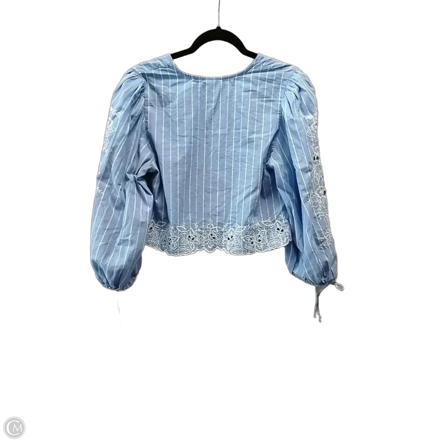 Blouse Long Sleeve By Future Collective In Blue & White, Size: S