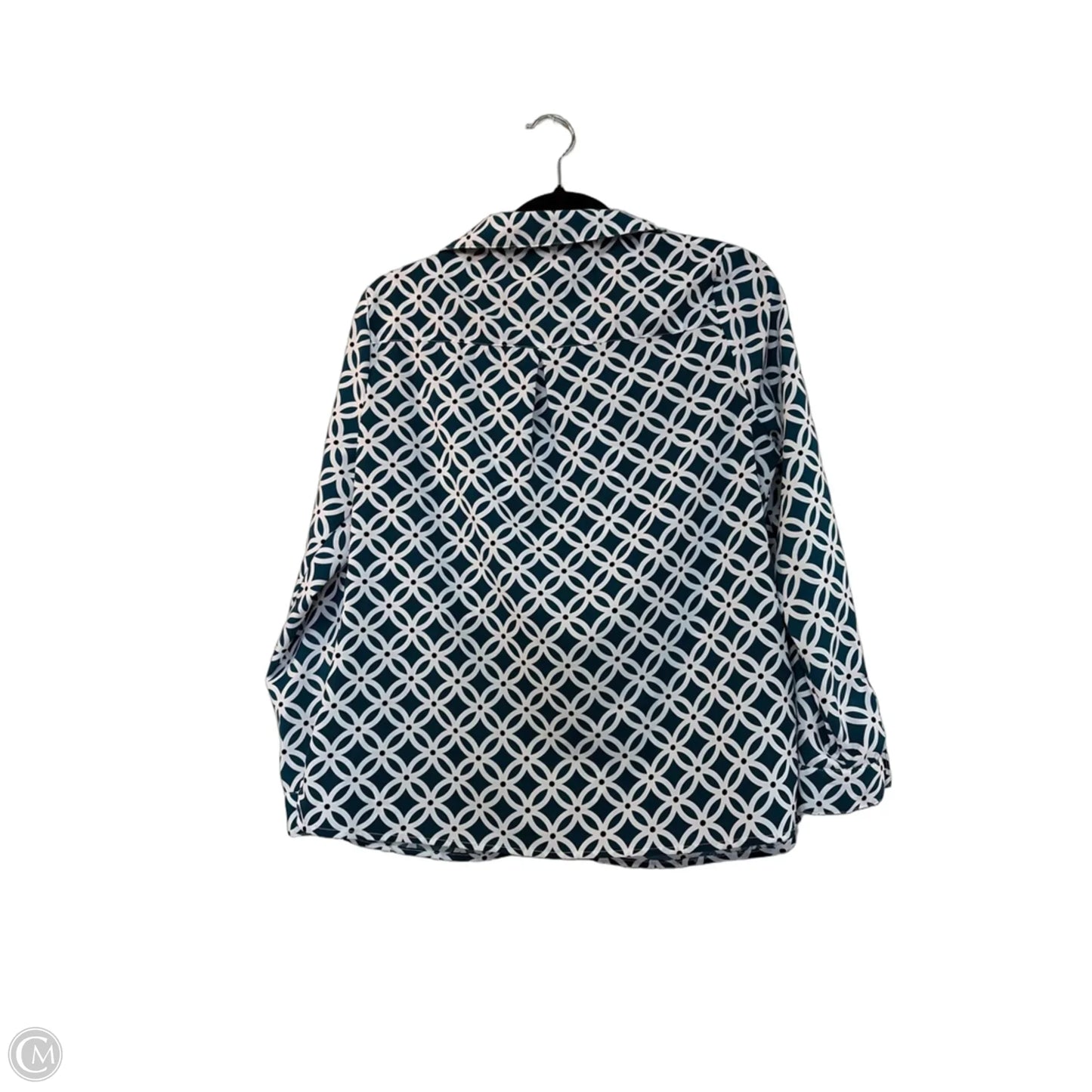Blouse Long Sleeve By Ny Collection In Green & White, Size: Lp