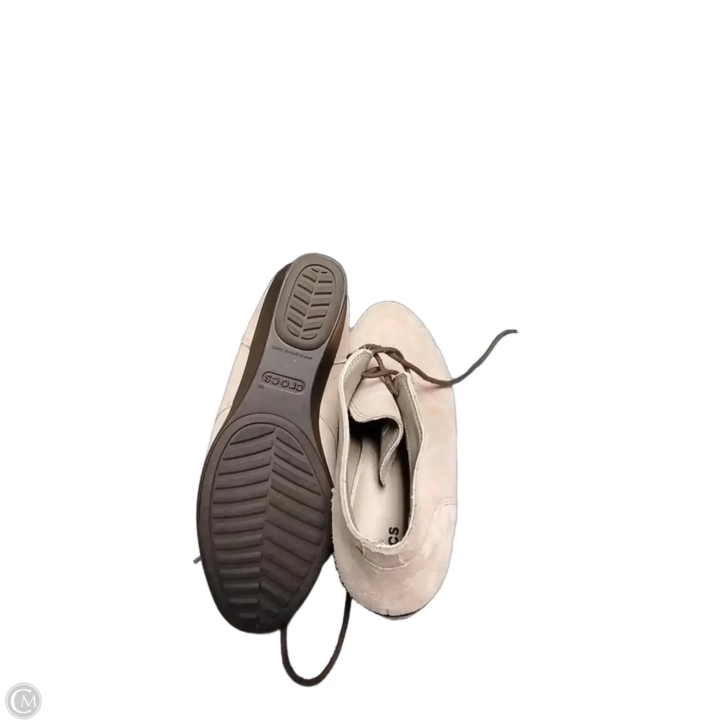 Boots Ankle Heels By Crocs In Tan, Size: 9