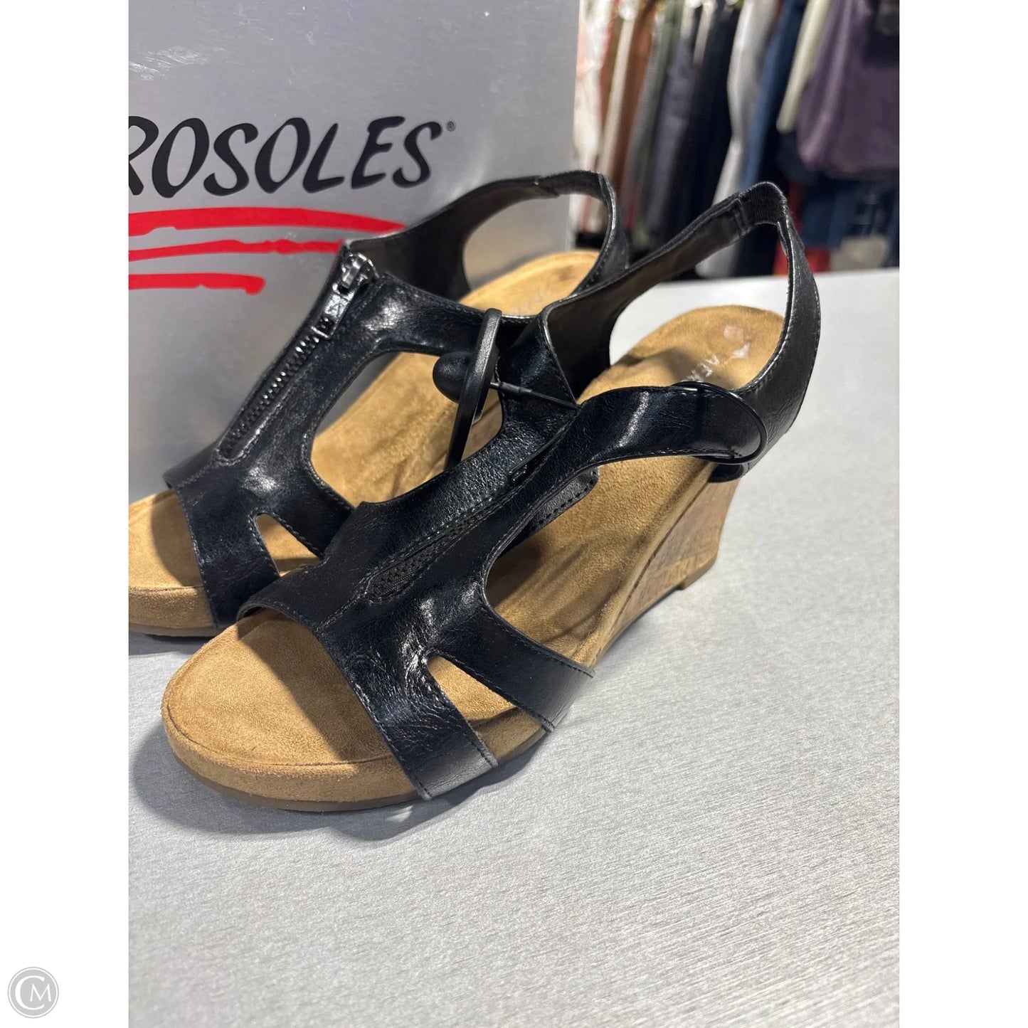 Sandals Heels Wedge By Aerosoles In Black & Brown, Size: 7.5