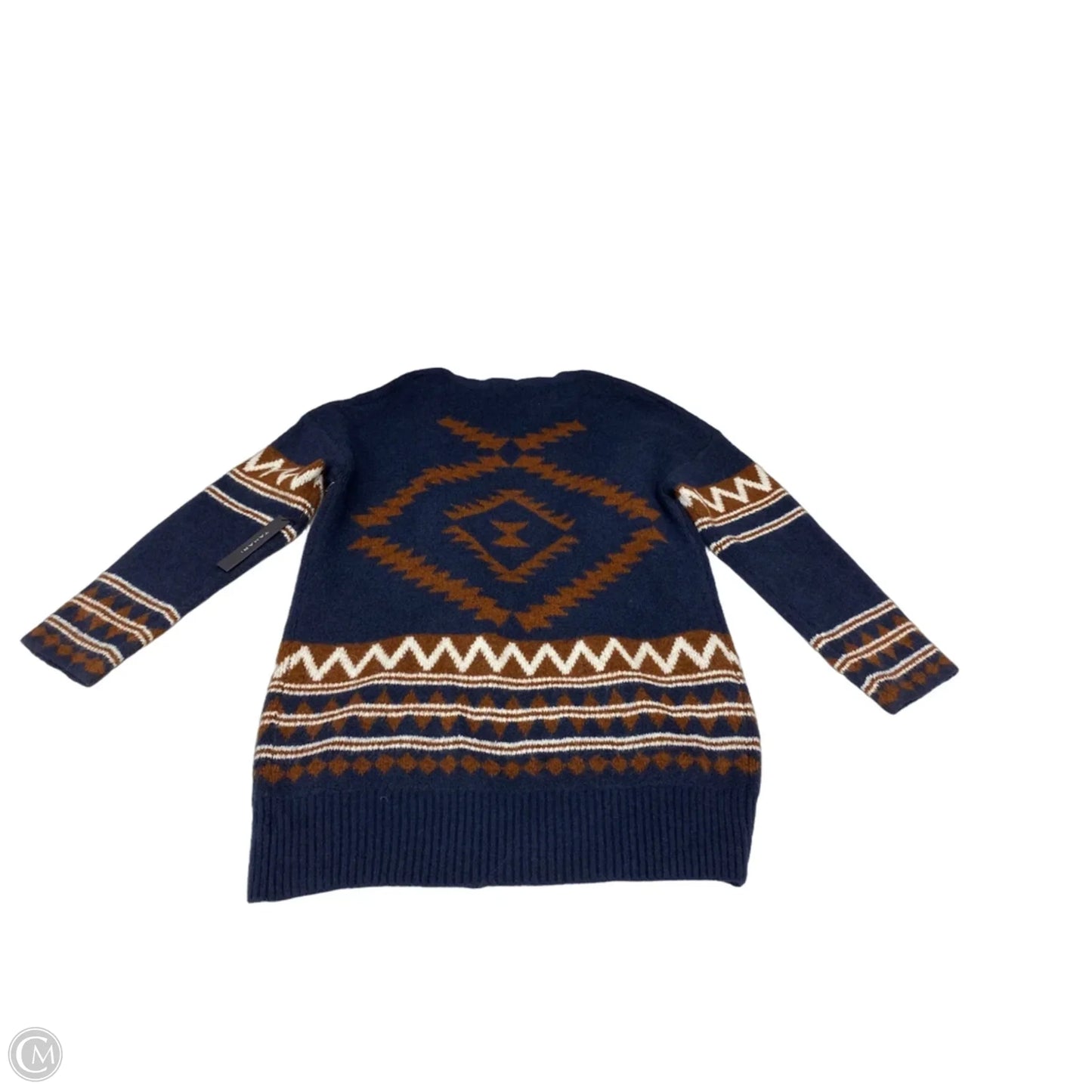 Sweater Cardigan By Tahari In Blue & Brown, Size: L
