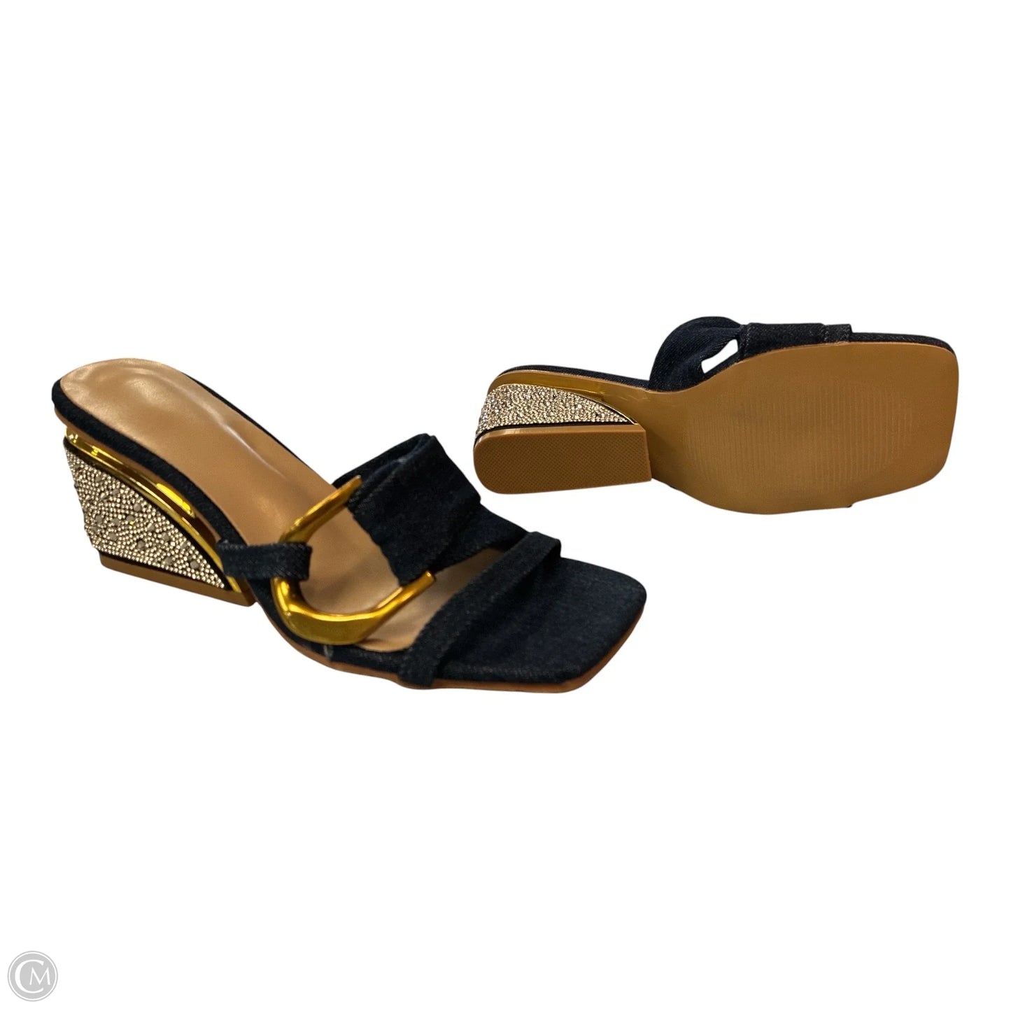 Sandals Heels Block By Cme In Blue Denim, Size: 7