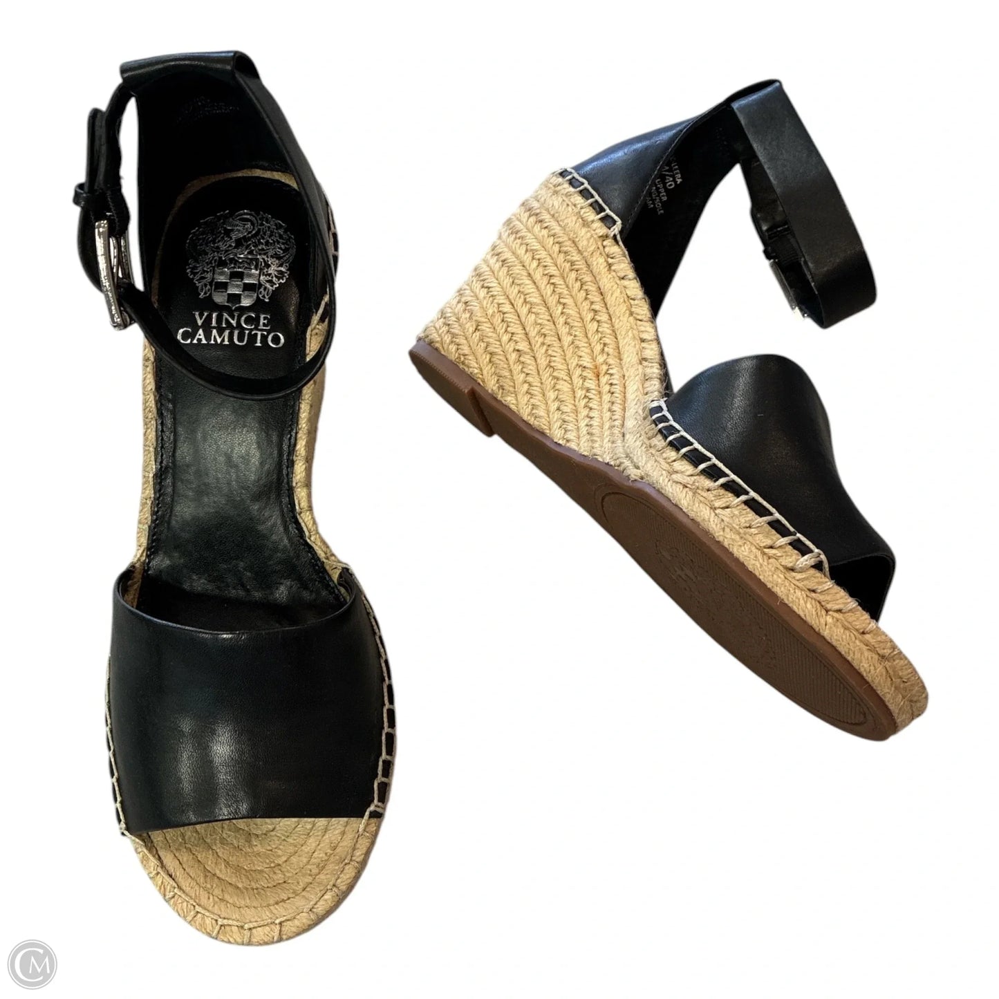 Sandals Heels Wedge By Vince Camuto In Black & Tan, Size: 9