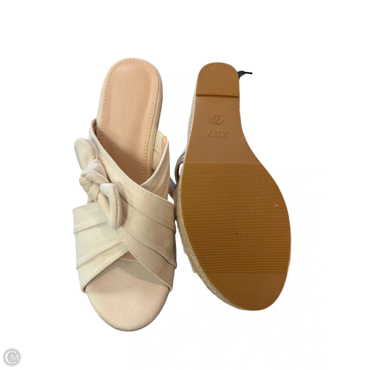 Sandals Heels Wedge By Clothes Mentor In Beige, Size: 7